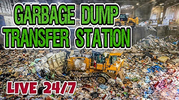 ♻️🅻🅸🆅🅴♻️Trash Pit Operations🚛Garbage Unloading at Recycle Waste Transfer Site🌍Trucks & Bulldozers🚮