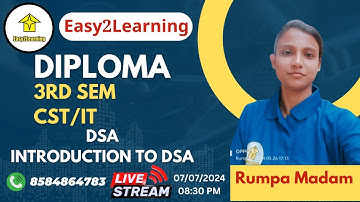 Diploma 3rd Sem CST/IT | Introduction to DSA Lec 01 | By Easy2Learning/ Rumpa Madam