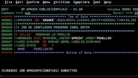 hello world /olá mundo= first cobol program/meu primeiro program cobol