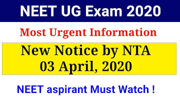 NEET Exam 2020 || Urgent Information || New Public Notice by NTA