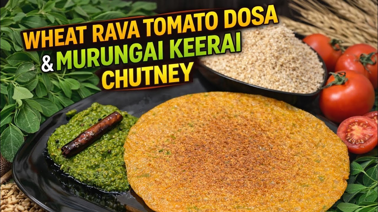 கோதுமை ரவா தோசை | முருங்கைக் கீரை சட்னி | சத்தான காலை உணவு  | Healthy Breakfast Recipe in Tamil 