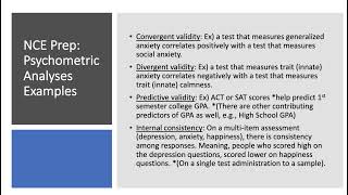 NCE Prep: Psychometric Analyses Examples
