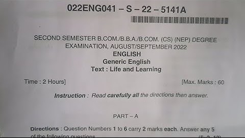 English B.com 2nd Semester NEP Degree Question Paper Examation Aug/Sep Year 2022 Dharwad University