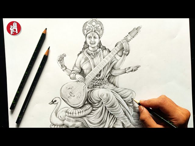 Hindu Goddess Saraswati. Vector hand drawn illustration Stock Photo - Alamy