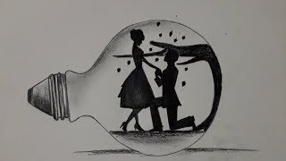 couple drawing inside bulb pencil