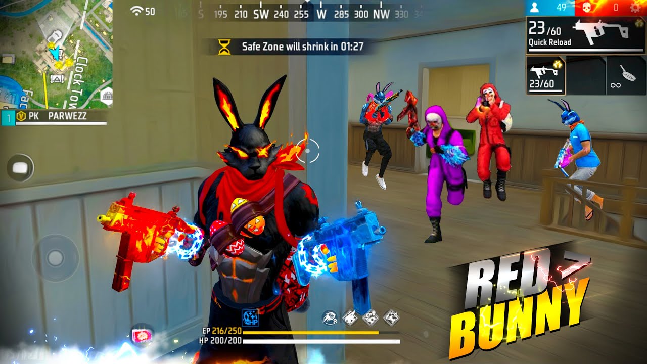 FREEFIRE 🔥" Red Bunny " Solo vs Squad Mp40 + Scar III 🎯 24 Kills Total - Garena free fire #freefire