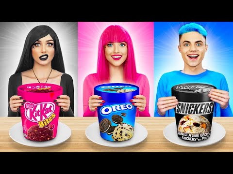 Epic Color Challenge! Pink VS Black VS Blue Food In One Color For 24 Hours by RATATA COOL