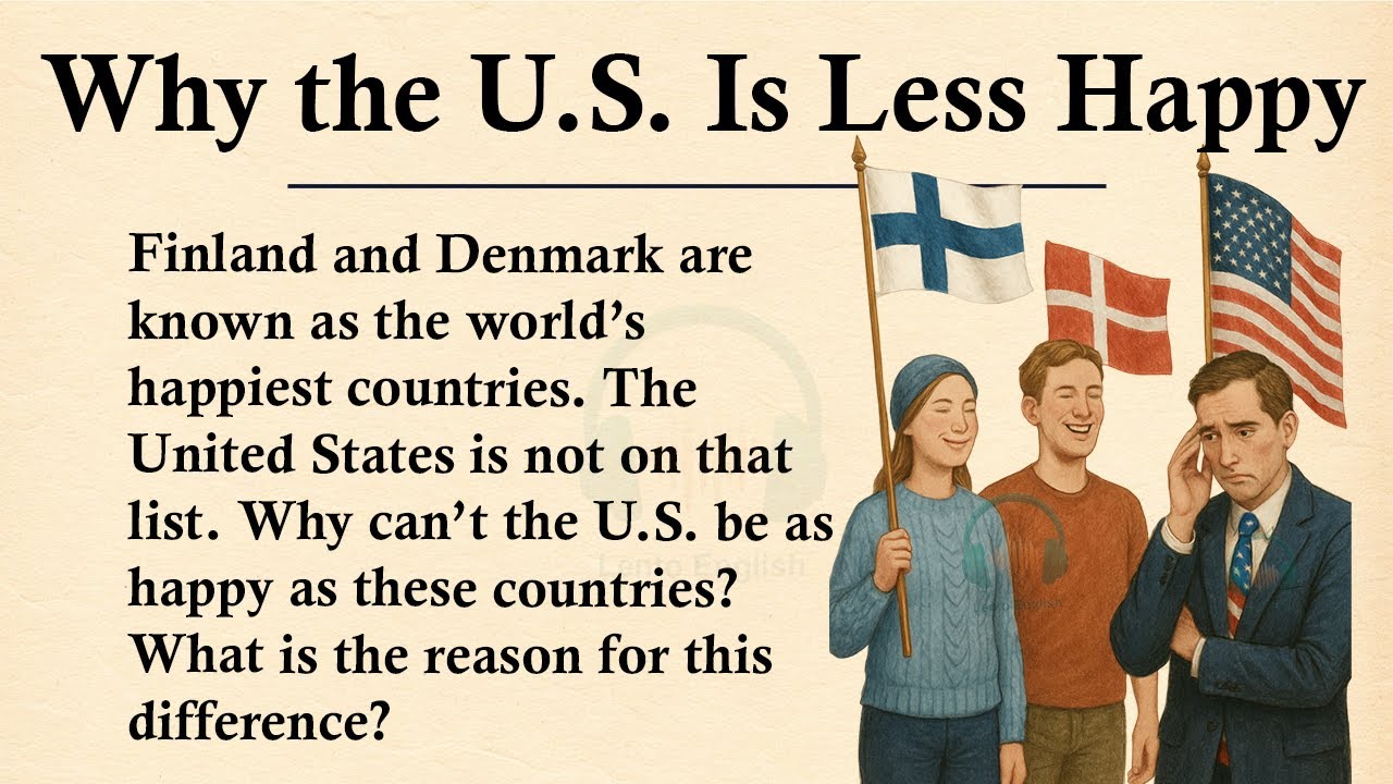 Почему Финляндия и Дания счастливее США || ☺️Изучайте английский через истории. Уровень 3 || Оценено