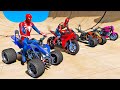 HOMEM ARANHA SALTO COM MOTOS, Quad bike e CARROS! Spiderman Epic Stunt Motorbikes | GTA V