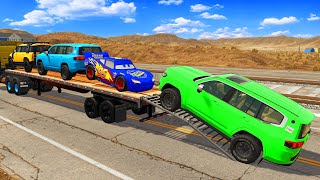 Flatbed Truck Mcqueen  Transportation with Truck   Pothole vs Car #008   BeamNG Drive
