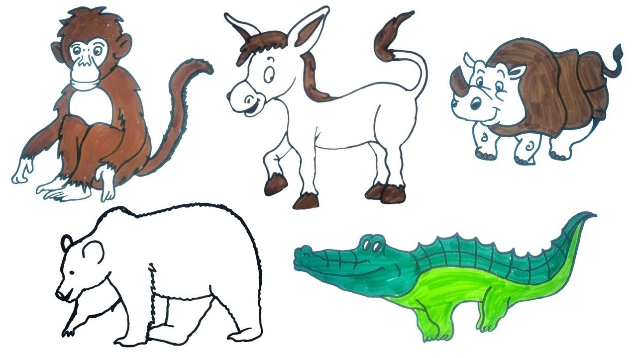 How to Draw  Animals  Easy  step by step drawings  for kids 