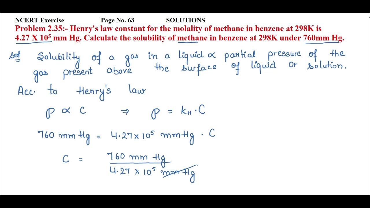 Henry s law constant for the molality of methane in benzene at 298k is