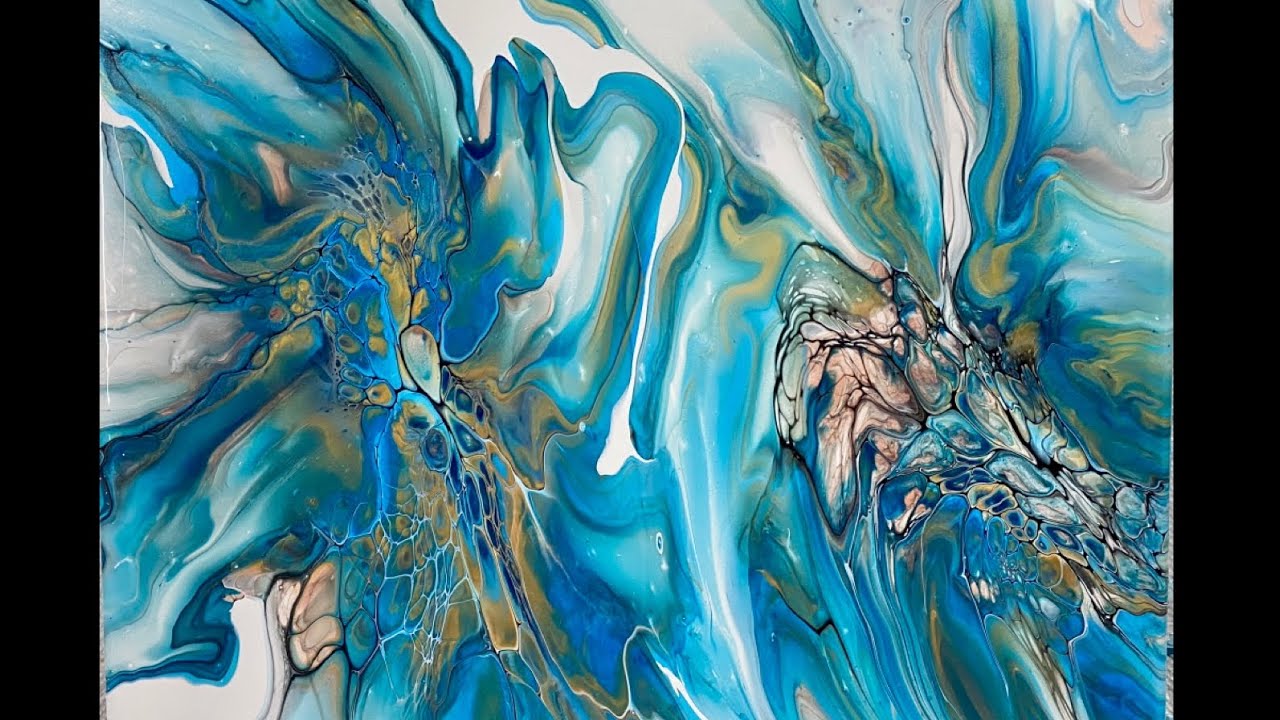 (1159) Deconstructed Bloom Technique, Stretched Blooms, Paint Pouring, Abstract💙💛🖤