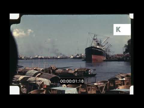 1960s Southeast Asia Coast, Floating Sampans, 16mm