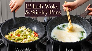 Kordisen Nonstick Wok with Lid: 12 Inch Woks & Stir-fry Pans | Best Wok For Gas Stove