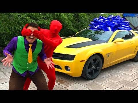 red-man-congratulated-mr.-joe-on-his-birthday-&-gave-car-to-chevrolet-camaro-as-a-gift-for-kids