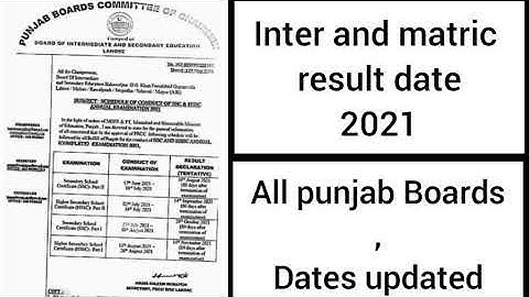 Final dates of matric and inter result of all Punjab boards 2021 | Updated dates |