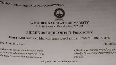wbsu 1 st semester philosophy question paper 2023-24|west Bengal state university|@Philosophy|2024