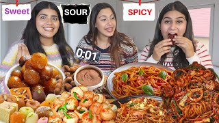 Sweet, Spicy 🔥 and Sour Food Eating Challenge | Korean Noodles, Golgappa, Rasgulla etc.. Challenge