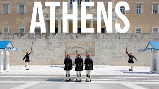 #28 Evzones Greek Presidential Guard Change in front of tomb of Unknown Soldier Monument in Athens