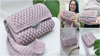 Crossbody Handbag with Honeycomb Pattern Crocheting a Bag Made of Cord Honeycomb Pattern Crochet
