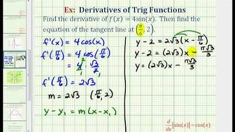 Ex: Find the Derivative and Equation of Tangent Line for a Basic Trig Function