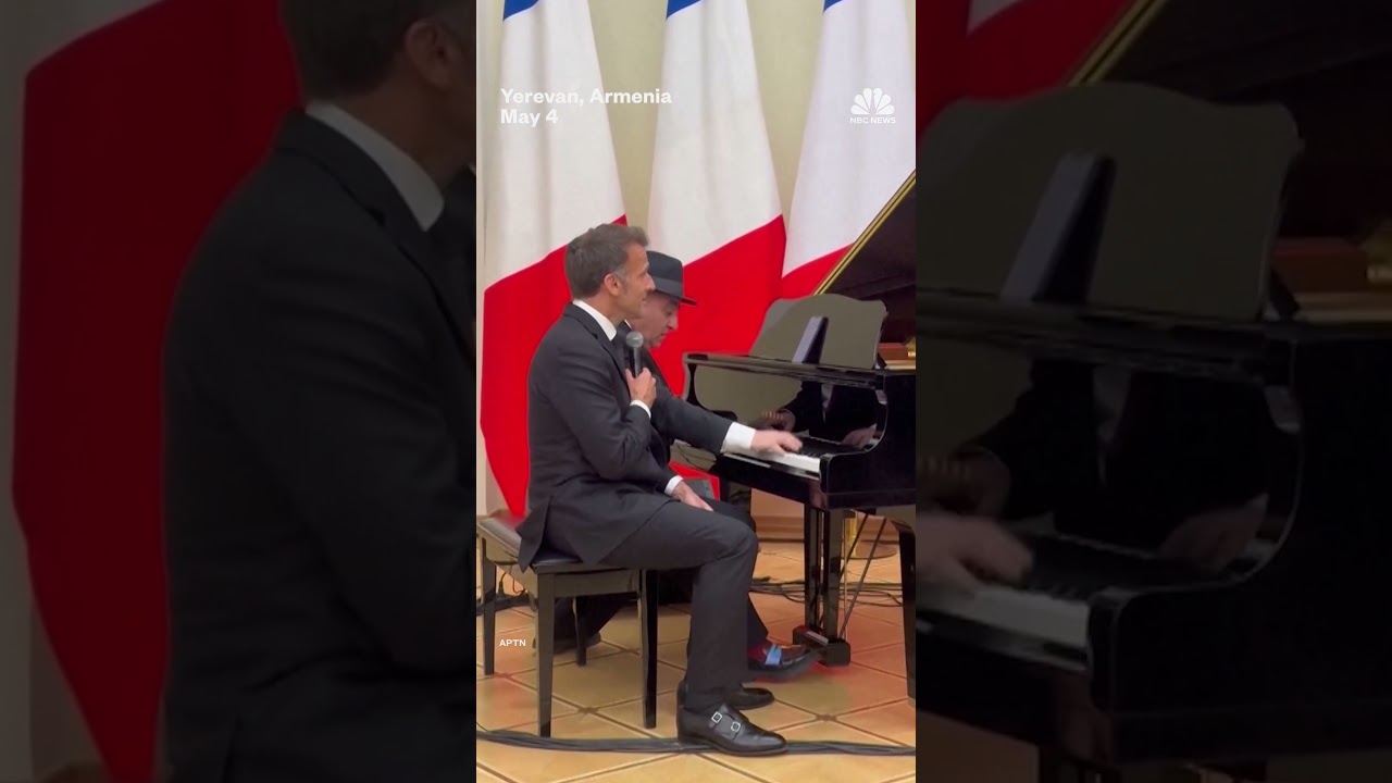 Macron sings at state dinner with Armenian PM on drums