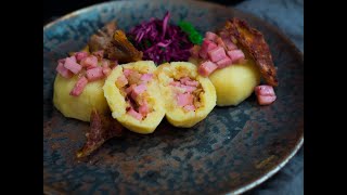 Czech potato dumplings stuffed with smoked meat