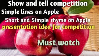 Simple lines on Apple fruit/Apple fruit rhyme/Show and tell competition/My Favourite fruit Apple