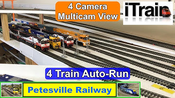 104. 4-Camera Multicam View – 4-train automatic run under full iTrain automation control.
