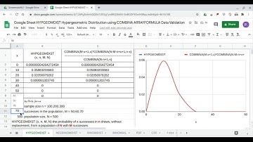 Google Sheets HYPGEOMDIST Hypergeometric Distribution using COMBINA ARRAYFORMULA Data Validation