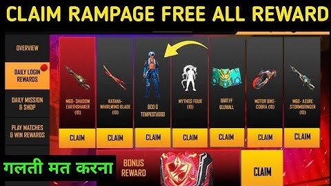 CLAIM RAMPAGE ALL REWARD FREE para SAMSUNG A3/A5/A6/J2/J5/J7/S6/S7/S9/A20/A30/A5/A7 || FREEFIRE
