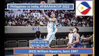 (#23) William Navarro, 11(1)p, 4reb, 2stl, 1as - Philippines 🇵🇭 - India 🇮🇳 |  - #FIBAASIACUP 2022