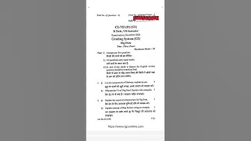 Big Data CS(702-D) 2024 rgpv question paper || #bigdata