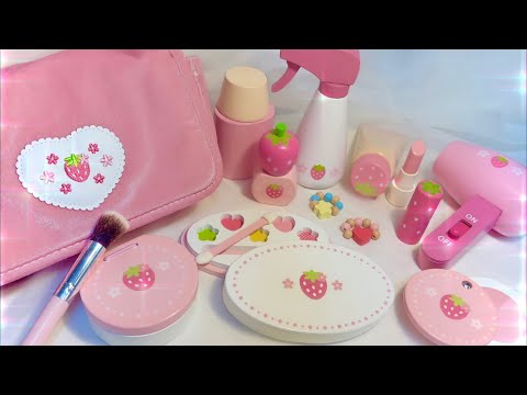 【ASMR】苺🍓の木製メイクアップセットで自分にメイクするWooden toy makeup