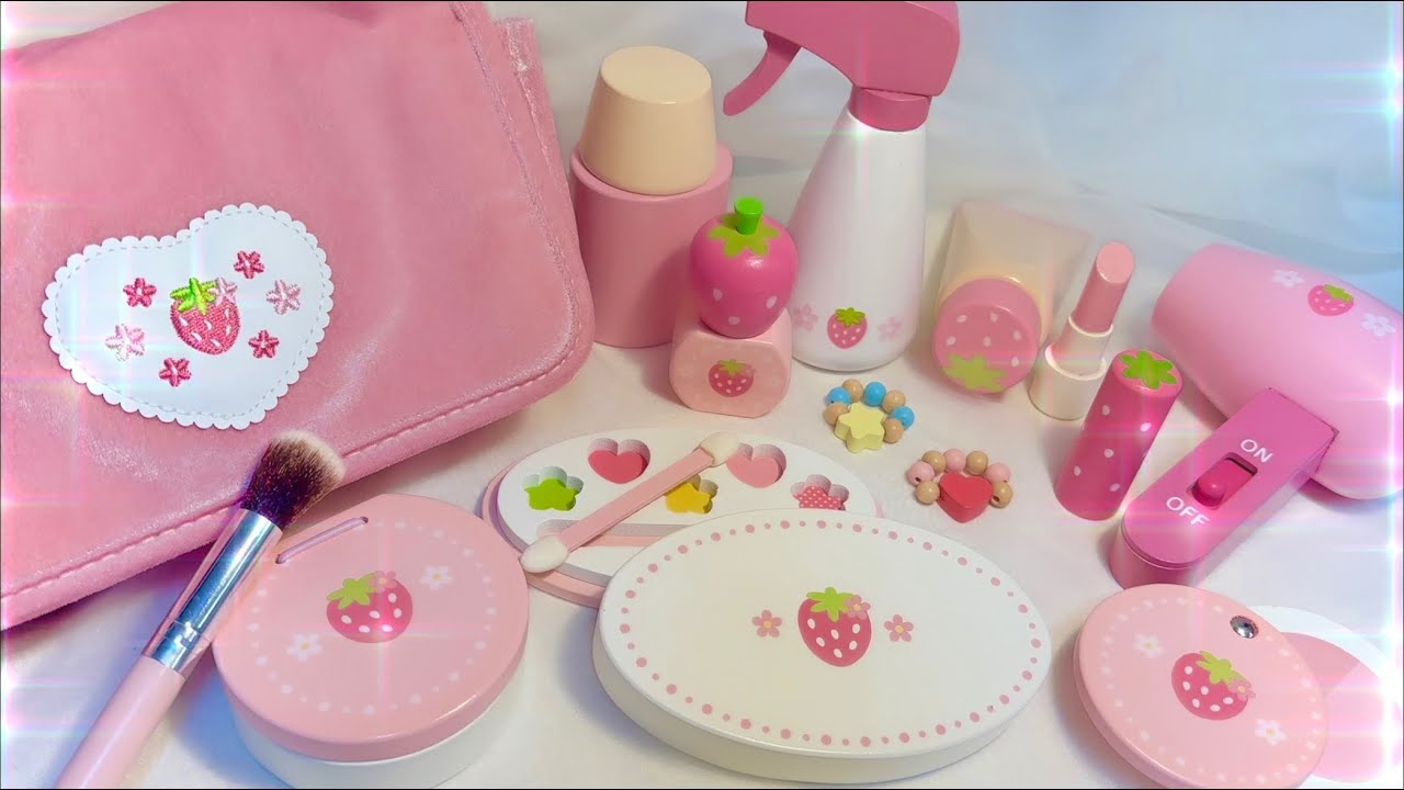 【ASMR】苺🍓のおもちゃコスメで自分にメイクするWooden toy makeup