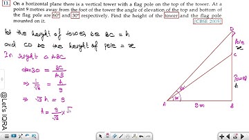 On a horizontal plane there is a vertical tower with a flag pole on the top of the tower. At a point