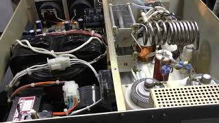 QRO HF-2500DX linear amplifier final keydown on the bench. Full output dummy load testing