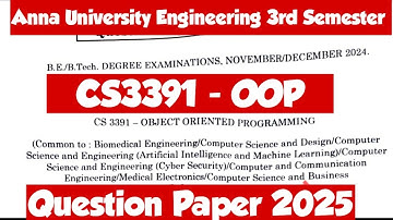 CS3391|Question paper|Object Oriented programming|Question paper with answer key 2025|