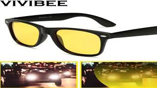 VIVIBEE Classic Night Vision Glasses Men Square Polarized Lenses UV400 Yellow Sunglasses f