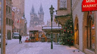 Snowfall in Prague ✨ Christmas Walk in Old Town 4k HDR  Beautiful Czech Winter Snow Ambience