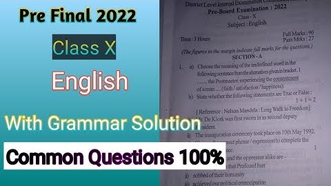 HSLC Pre final 2022 English question paper with answers|Pre test question paper class 10 English