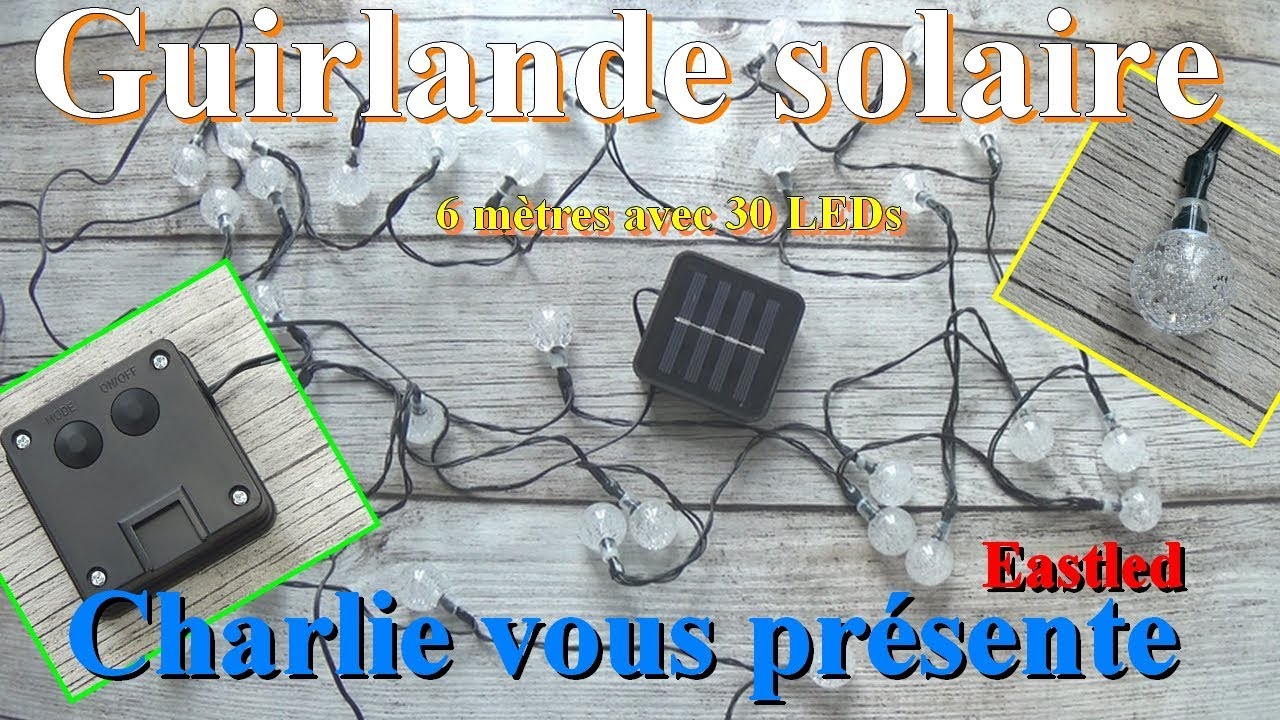 Guirlande solaire de 6 mètres avec 30 LEDs boules de cristal et 2 modes