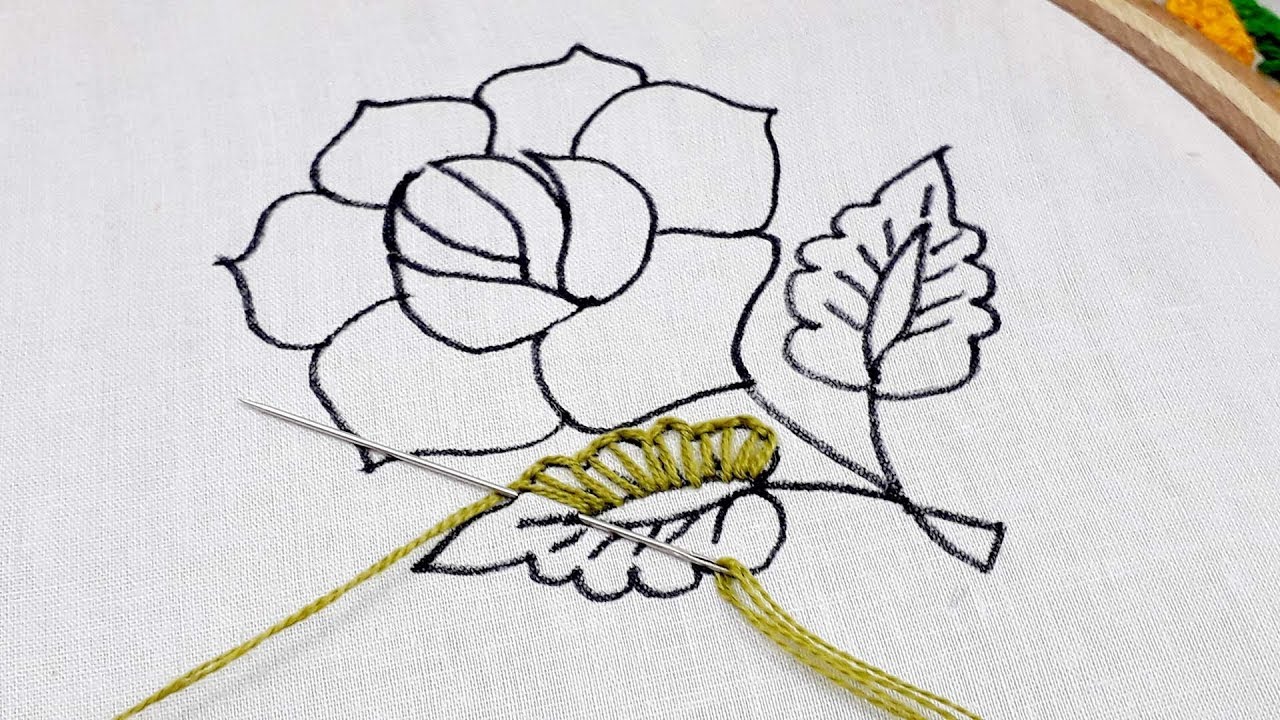 hand embroidery easy rose flower design,modern rose flower embroidery YouTube