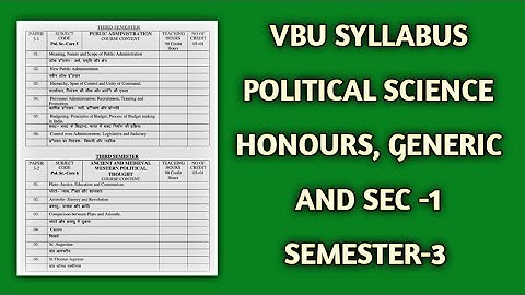 VBU SYLLABUS POLITICAL SCIENCE - HONOURS, GENERIC AND SEC -1 SEMESTER - 3 🎓🎓🎓