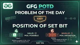 GFG POTD: Position of the Set Bit | Bit-Magic (Java) | Day 04
