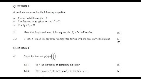 B | MAY -JUNE 2023 MATHEMATICS P1 - Quadratic Sequence, prove general term | PAPER 1| GRADE 12