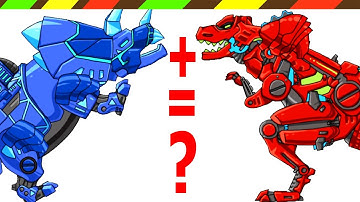 Dino Robot Corps: Tyranno Red + Tricera Blue = Tyranotops MK2 & Tricerano MK2 | DCTE VN