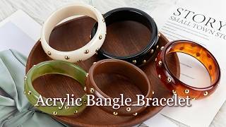 Vintage Resin Style Acrylic Bangle Bracelet with Gold Stud Detail screenshot 2