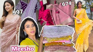 MEESHO Saree Haul| Meesho Organza Saree Haul| Meesho Saree starting @674 | Meesho partywear sarees screenshot 5